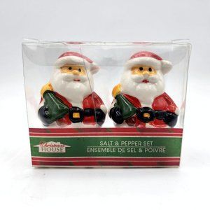 Christmas House Santa Claus Salt & Pepper Shakers Set Ceramic Collectible 3 in